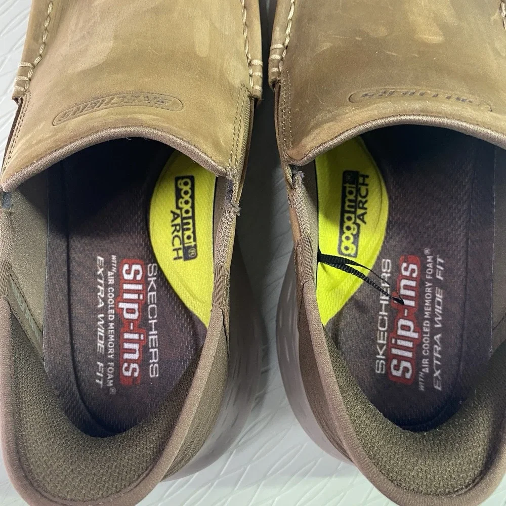 Skechers Men's Brown‎ Leather Parson-Oswin Slip-ins Shoes EXTRA EXTRA WIDE SZ.7